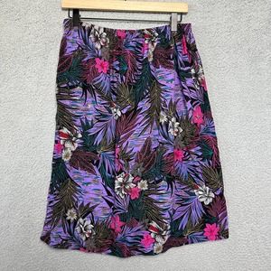 Vintage Tropigoth Midi Skirt Women L Large Cotton Elastic Waistband Tropical